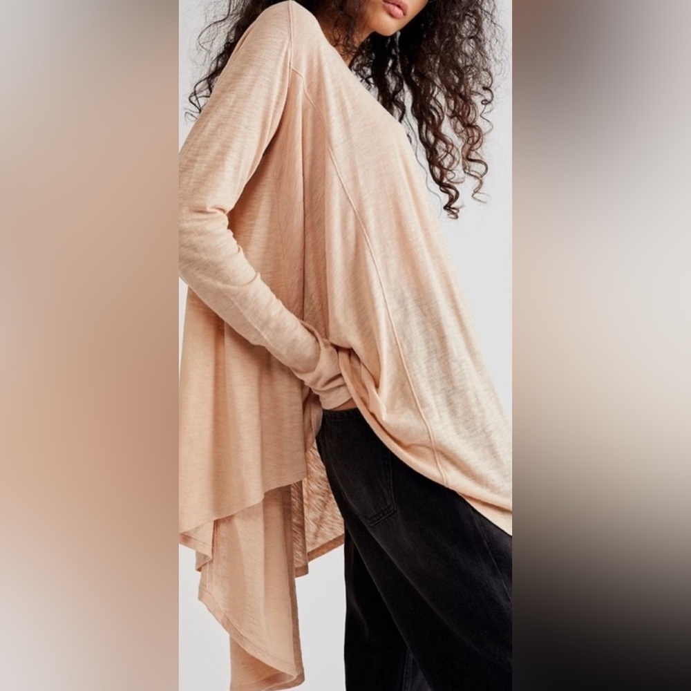 We The Free People Aria Trapeze Top Beige Flowy Boho Tunic Top NWOT XS #1749